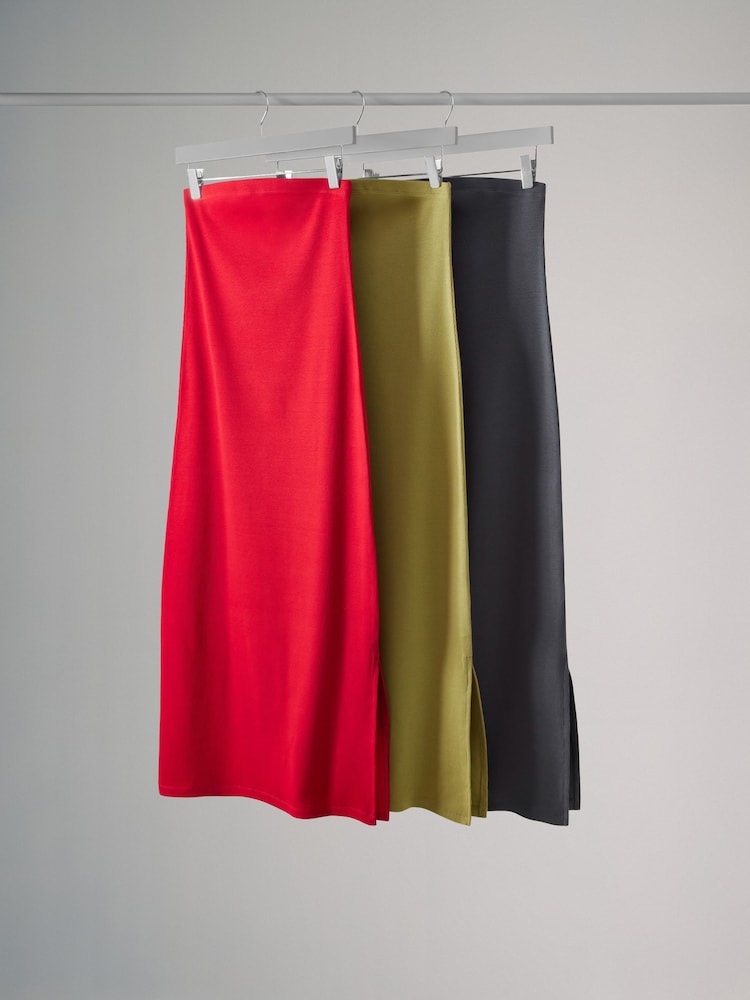 The Set Grey/Red/Lime Green 3 Pack Ribbed Bandeau Dresses - Image 2 of 10