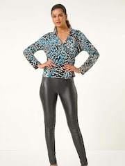Roman Blue Abstract Print Tie Side Blouses - Image 2 of 5