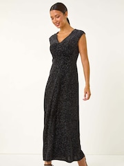 Roman Black Glitter Velvet Maxi Dress - Image 3 of 6