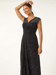 Roman Black Glitter Velvet Maxi Dress - Image 5 of 6