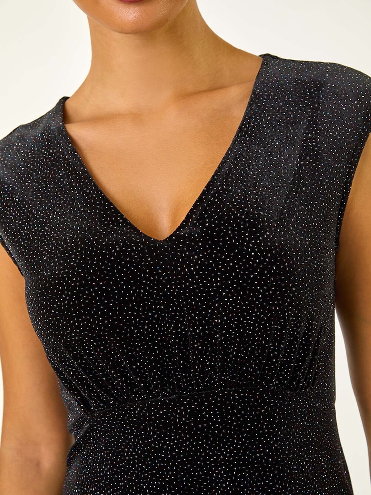 Roman Black Glitter Velvet Maxi Dress - Image 6 of 6
