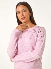 Roman Pink Hotfix Diamante Knit Jumper - Image 1 of 5