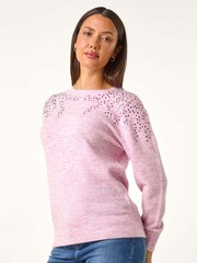 Roman Pink Hotfix Diamante Knit Jumper - Image 2 of 5