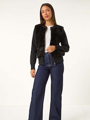 Roman Black Faux Fur Funnel Neck Zip Jacket - Image 1 of 6