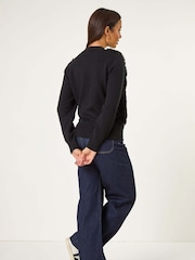Roman Black Faux Fur Funnel Neck Zip Jacket - Image 4 of 6