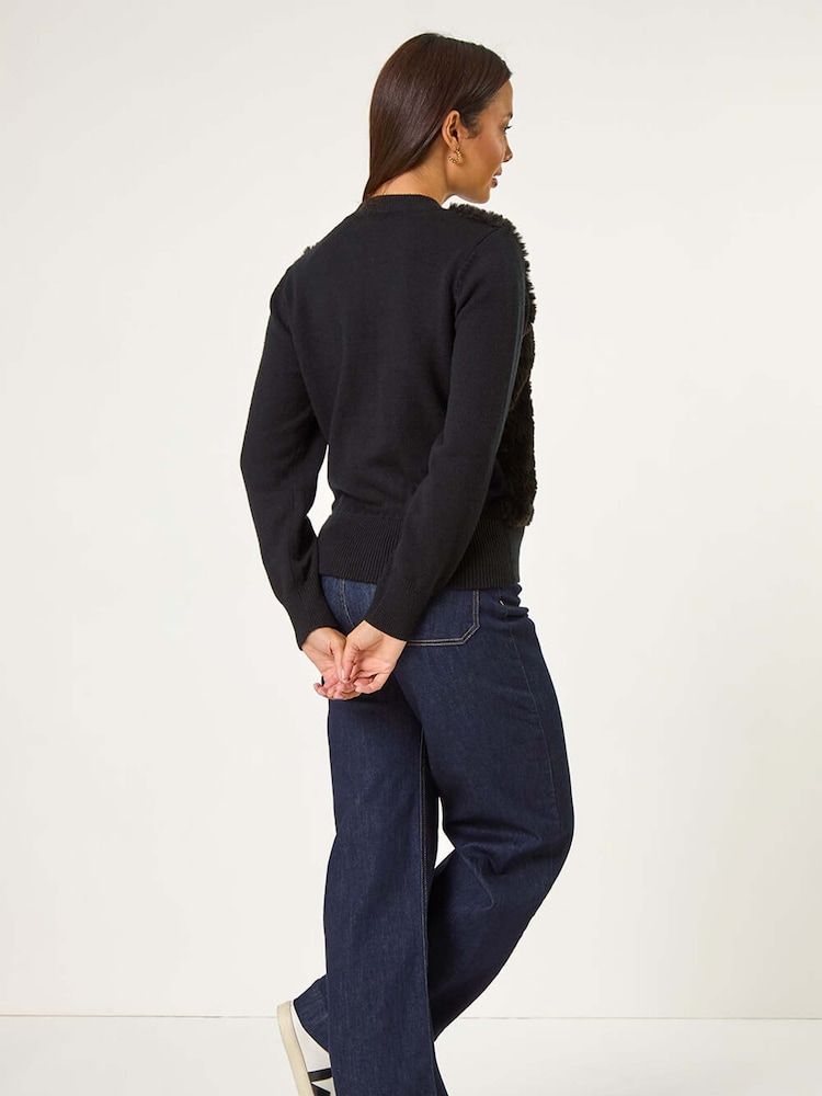 Roman Black Faux Fur Funnel Neck Zip Jacket - Image 4 of 6