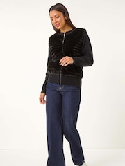 Roman Black Faux Fur Funnel Neck Zip Jacket - Image 5 of 6