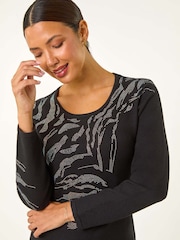 Roman Black Animal Print Embellished Hotfix Shift Dress - Image 4 of 5