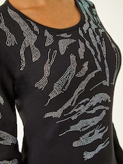 Roman Black Animal Print Embellished Hotfix Shift Dress - Image 5 of 5
