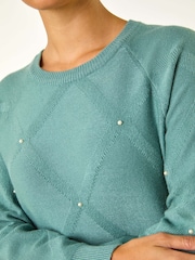 Roman Green Pearl Detail Textured Jumper Dress - Image 5 of 5