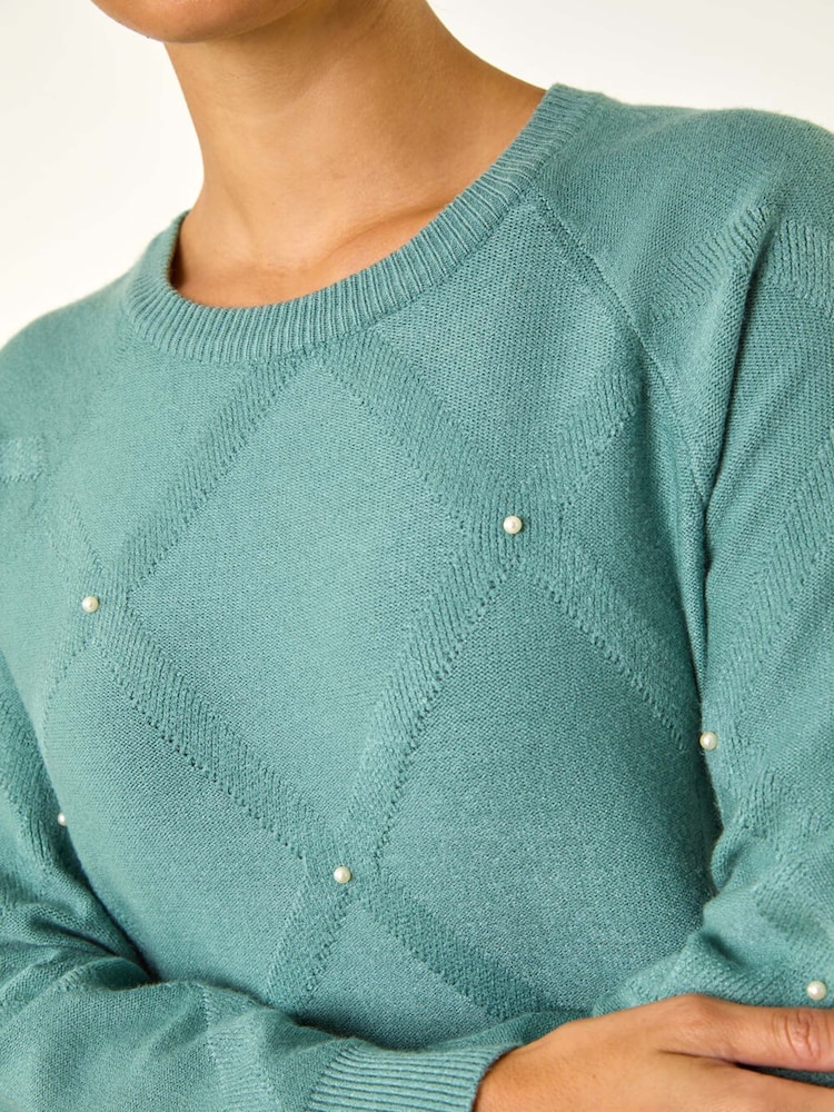 Roman Green Pearl Detail Textured Jumper Dress - Image 5 of 5