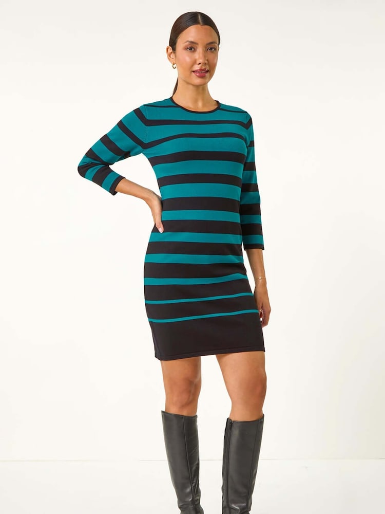 Roman Blue Gradient Stripe Knitted Dress - Image 4 of 6