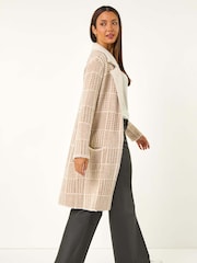Roman Natural Patchwork Check Collar Pocket Cardigan - Image 2 of 5