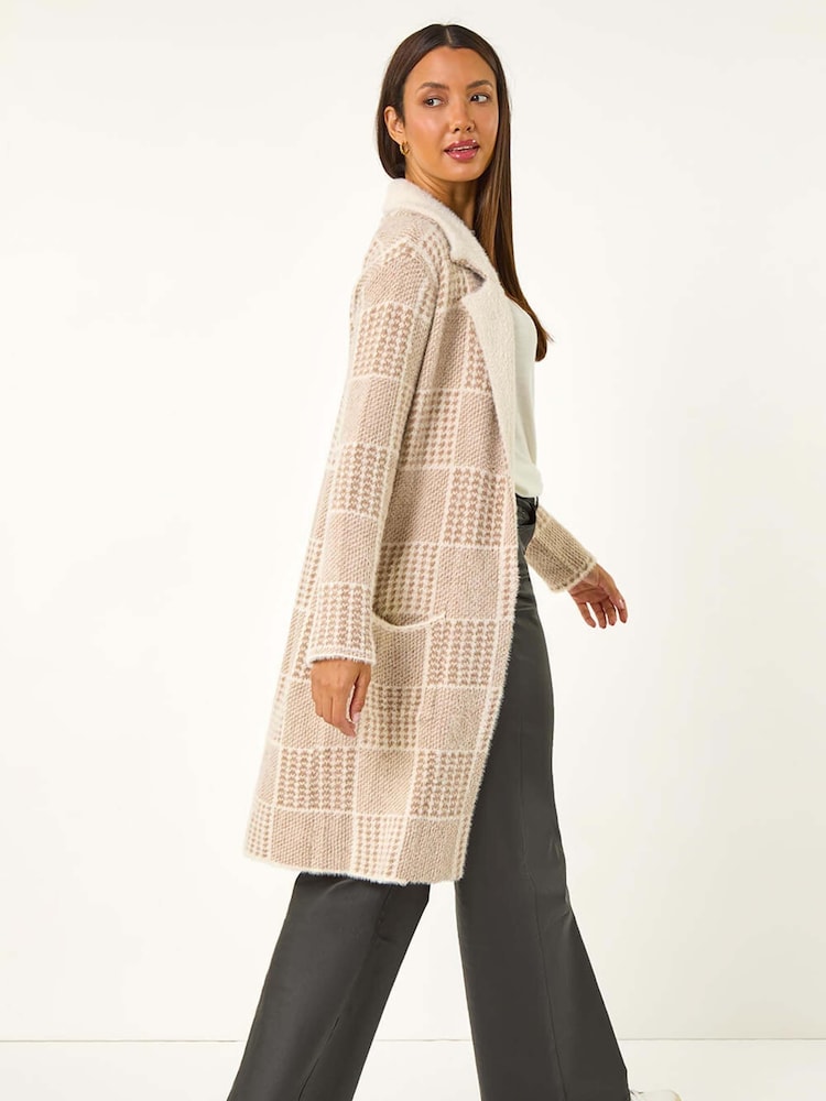 Roman Natural Patchwork Check Collar Pocket Cardigan - Image 2 of 5