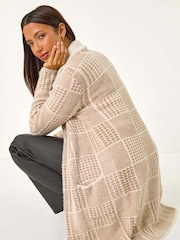 Roman Natural Patchwork Check Collar Pocket Cardigan - Image 4 of 5