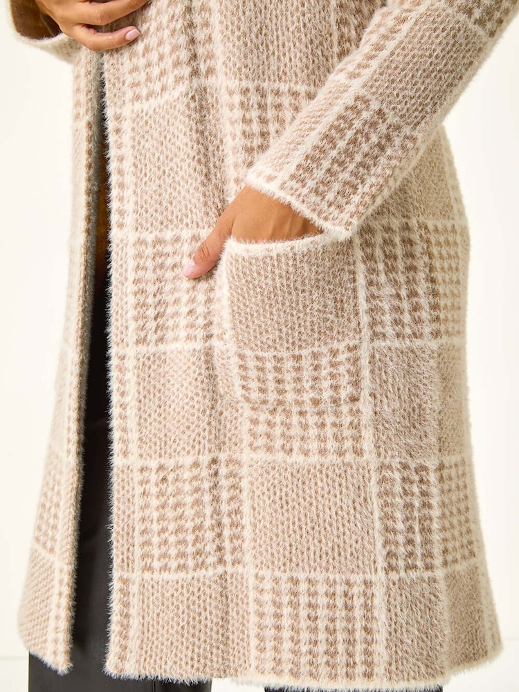 Roman Natural Patchwork Check Collar Pocket Cardigan - Image 5 of 5
