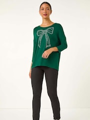 Roman Green Hotfix Embellished Bow T-Shirt - Image 1 of 5