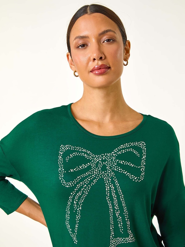 Roman Green Hotfix Embellished Bow T-Shirt - Image 2 of 5