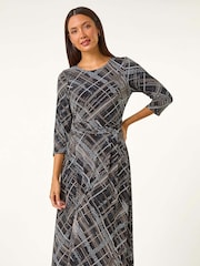 Roman Brown Abstract Linear Dress - Image 2 of 5