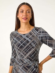 Roman Brown Abstract Linear Dress - Image 4 of 5