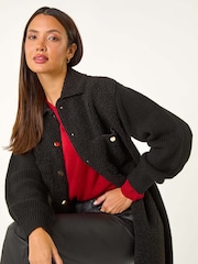 Roman Black Longline Button Through Knit Jacket - Image 1 of 5