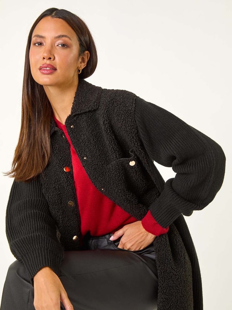 Roman Black Longline Button Through Knit Jacket - Image 1 of 5