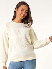 Roman Cream Floral Embroidered Sweatshirt - Image 3 of 5