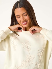 Roman Cream Floral Embroidered Sweatshirt - Image 4 of 5