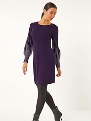 Roman Purple Stud Detail Knit Fit and Flare Dress - Image 1 of 5