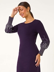 Roman Purple Stud Detail Knit Fit and Flare Dress - Image 2 of 5