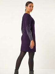 Roman Purple Stud Detail Knit Fit and Flare Dress - Image 3 of 5