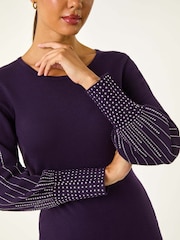 Roman Purple Stud Detail Knit Fit and Flare Dress - Image 5 of 5