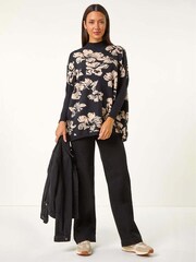 Roman Brown Floral Mono Print Knit Jumper - Image 1 of 5