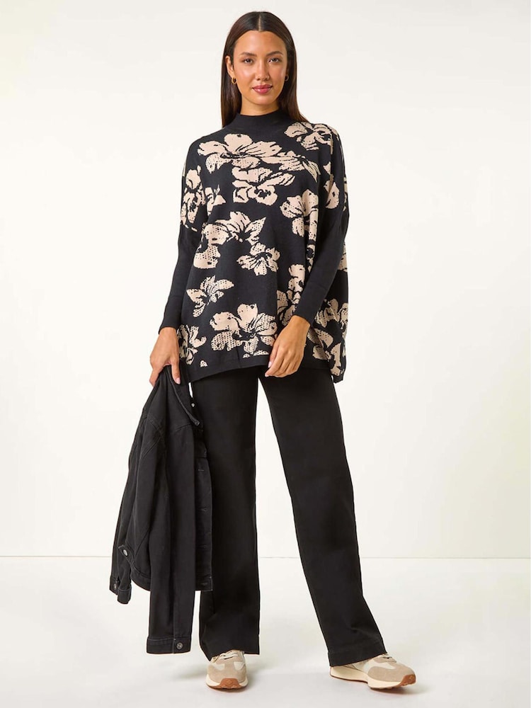 Roman Brown Floral Mono Print Knit Jumper - Image 1 of 5