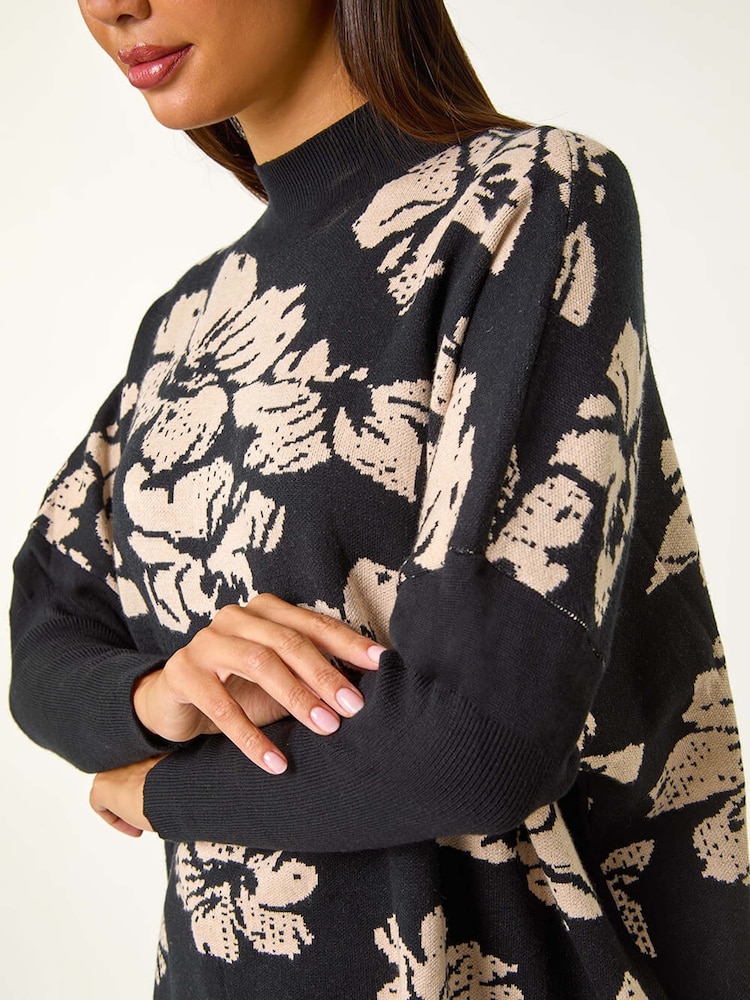 Roman Brown Floral Mono Print Knit Jumper - Image 5 of 5