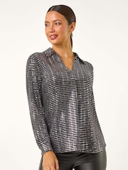 Roman Metallic Foil V-Neck Shirt - Image 4 of 5