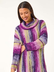 Roman Green Boucle Stripe Cowl Neck Jumper - Image 1 of 5