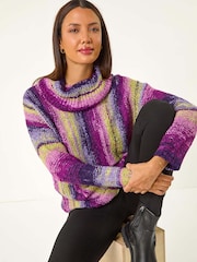 Roman Green Boucle Stripe Cowl Neck Jumper - Image 4 of 5