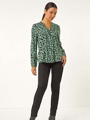 Roman Green Floral Button Detail Pinktuck Top - Image 1 of 6
