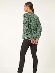 Roman Green Floral Button Detail Pinktuck Top - Image 3 of 6