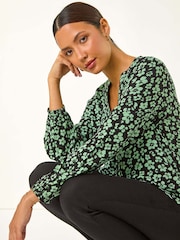 Roman Green Floral Button Detail Pinktuck Top - Image 4 of 6