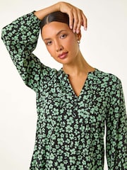 Roman Green Floral Button Detail Pinktuck Top - Image 5 of 6
