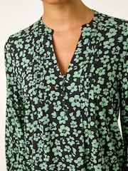 Roman Green Floral Button Detail Pinktuck Top - Image 6 of 6