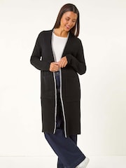 Roman Black Longline Whipstitch Pocket Cardigan - Image 1 of 6
