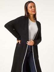 Roman Black Longline Whipstitch Pocket Cardigan - Image 3 of 6
