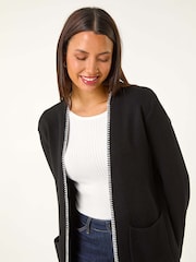 Roman Black Longline Whipstitch Pocket Cardigan - Image 5 of 6