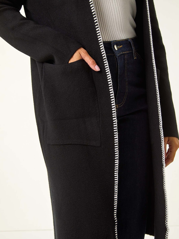 Roman Black Longline Whipstitch Pocket Cardigan - Image 6 of 6