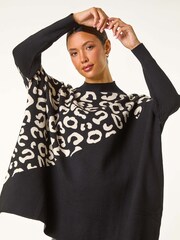 Roman Black Leopard Print Knitted Jumper - Image 1 of 5