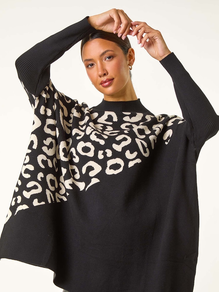 Roman Black Leopard Print Knitted Jumper - Image 1 of 5