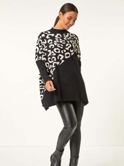 Roman Black Leopard Print Knitted Jumper - Image 3 of 5